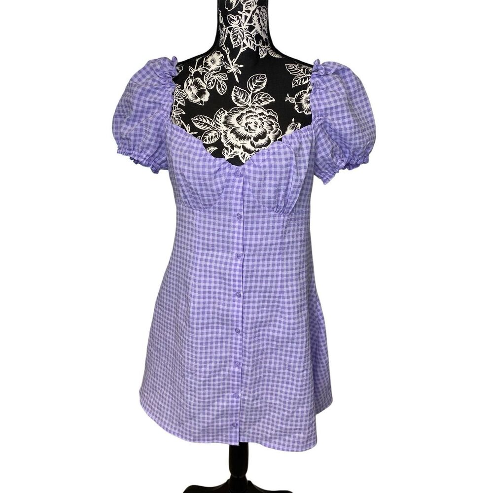 H&M Divided Gingham Cottagecore Babydoll Mini Dress Puff Sleeve Coquette Picnic